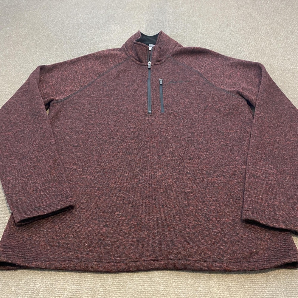 Eddie Bauer Sweater Mens Large Red Black Quarter Zip Fleece Pullover Outdoor